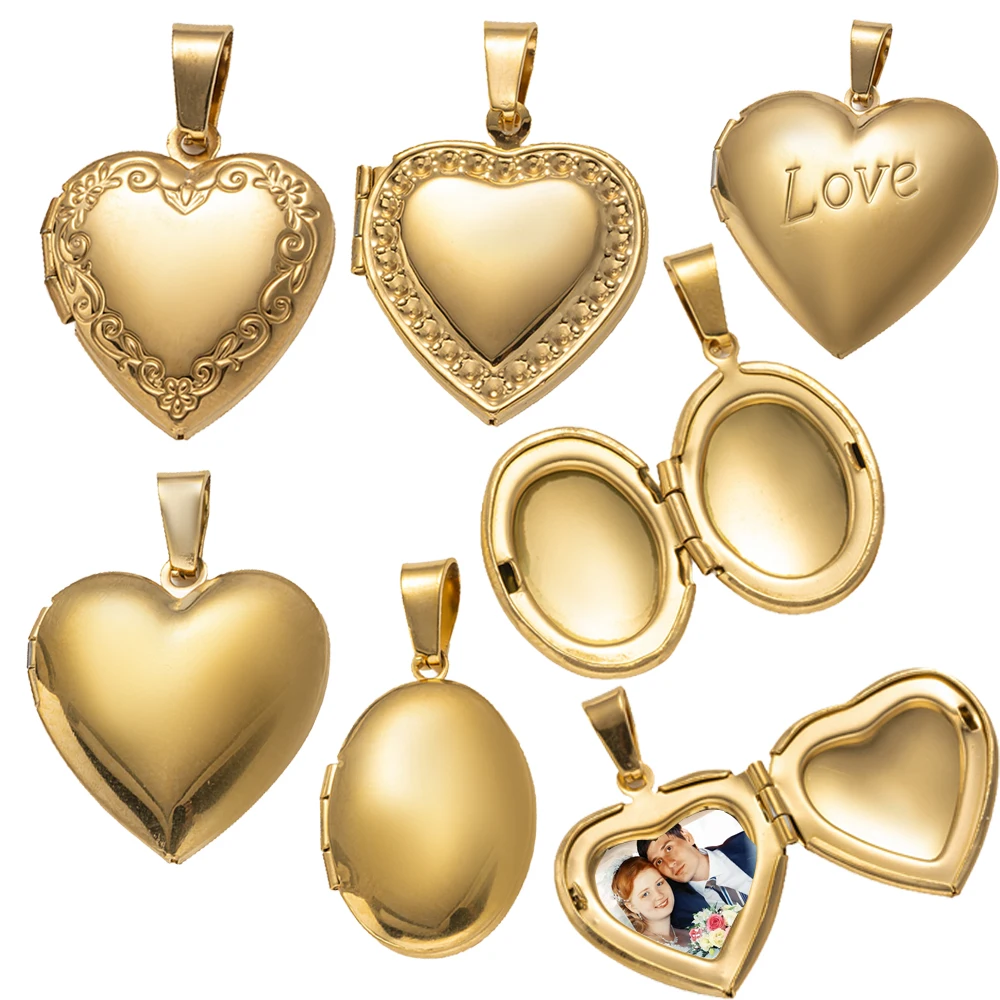 2pcs  Stainless Steel Locket Pendants Heart Love Photo Frame Charms For  DIY Wedding Memorial Necklace Bracelet Jewelry Making