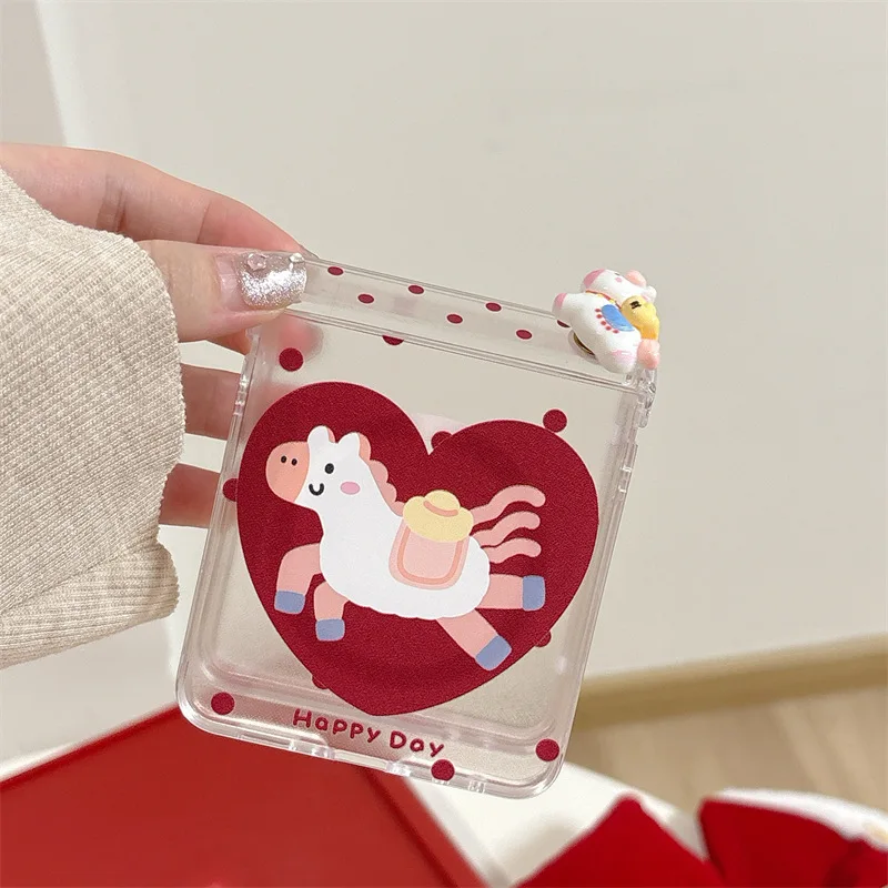 Cute Heart-shaped Horse 3D for Samsung Galaxy Z Flip 7 6 5 4 Protective Back Cover for ZFlip5 ZFlip6 ZFlip7 Case Shell