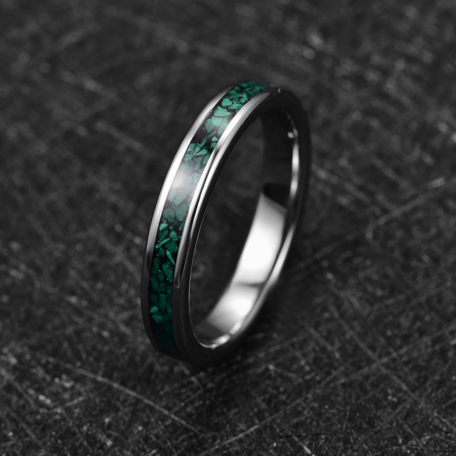 NUNCAD 4mm Steel Color Inlaid Green Malachite Tungsten Carbide Ring Men\'s Fashion Wedding Jewelry Best Gift Good Quality