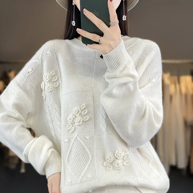 Oversize Sweaters For Women, 100% Cashmere and Wool, Knitting Pullovers, Long Sleeve, Loose Style, High Quality, NJ01, 2023