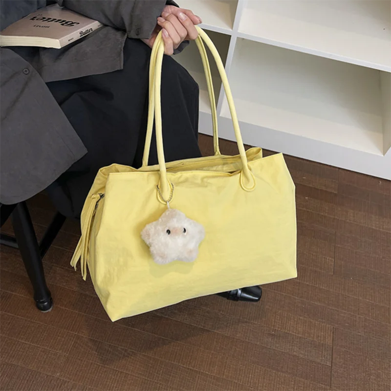 

New Trendy Colorblock Nylon Tote Bag, Large Capacity Multi-compartment Lightweight Shoulder Handbag, Casual Travel Daily Purse
