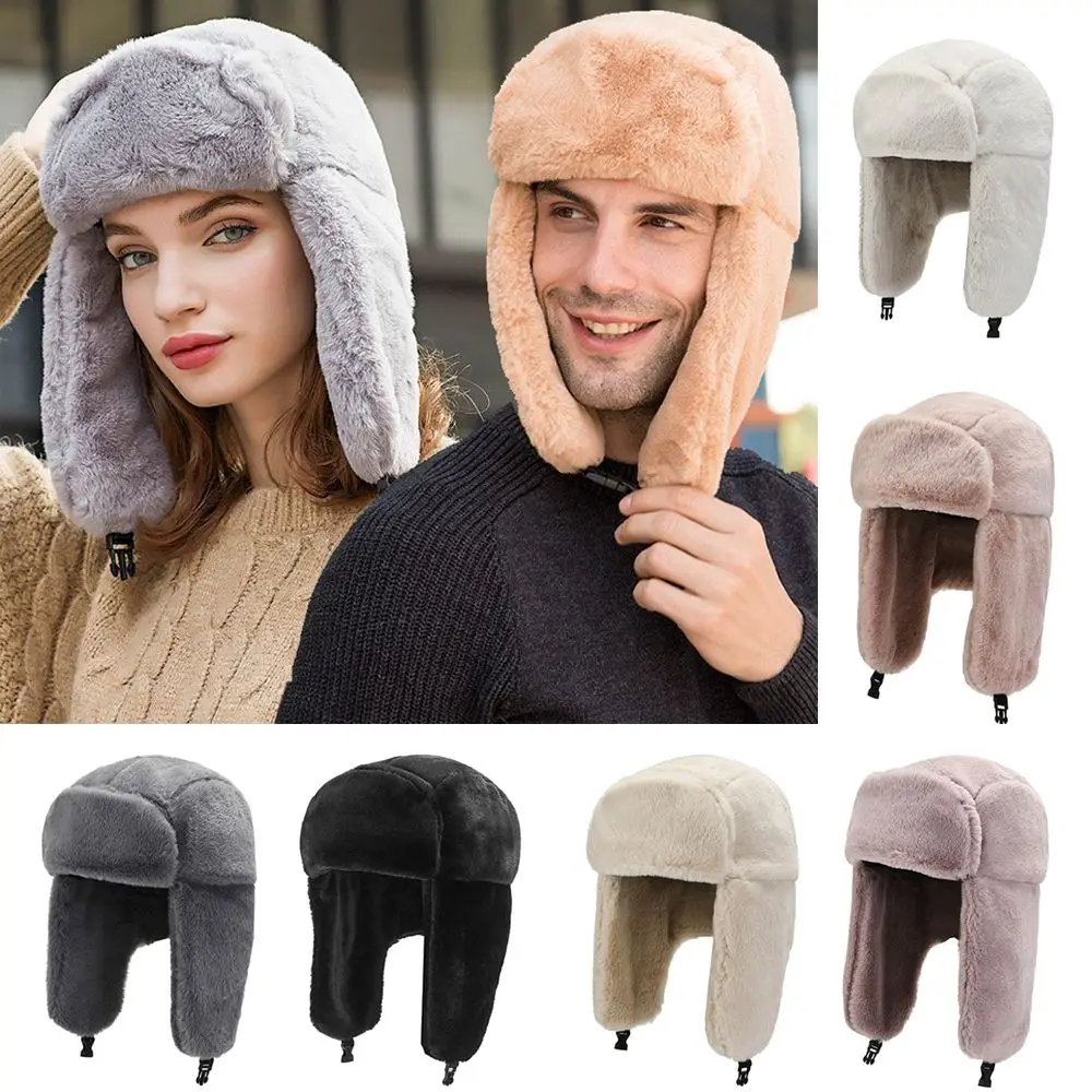 

Russian Ushanka Snow Caps Earflap Bonnet Men Women Thick Plush Bomber Hat Warm Winter Hat Trapper Hats