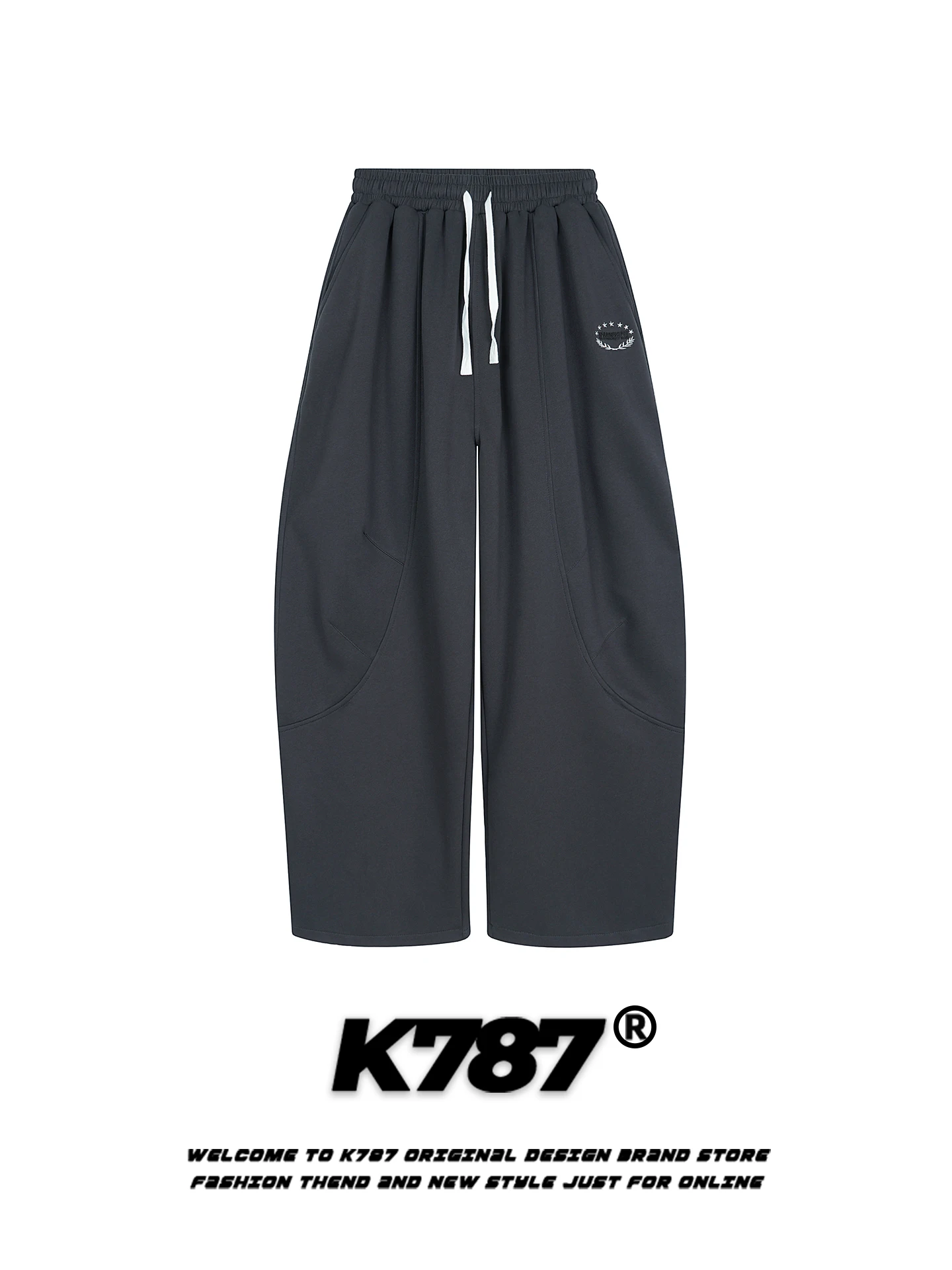 

Мужские спортивные брюки K787 в американском уличном стиле, с вышивкой, свободного кроя, на шнурке, для танцев, широкие, длинные