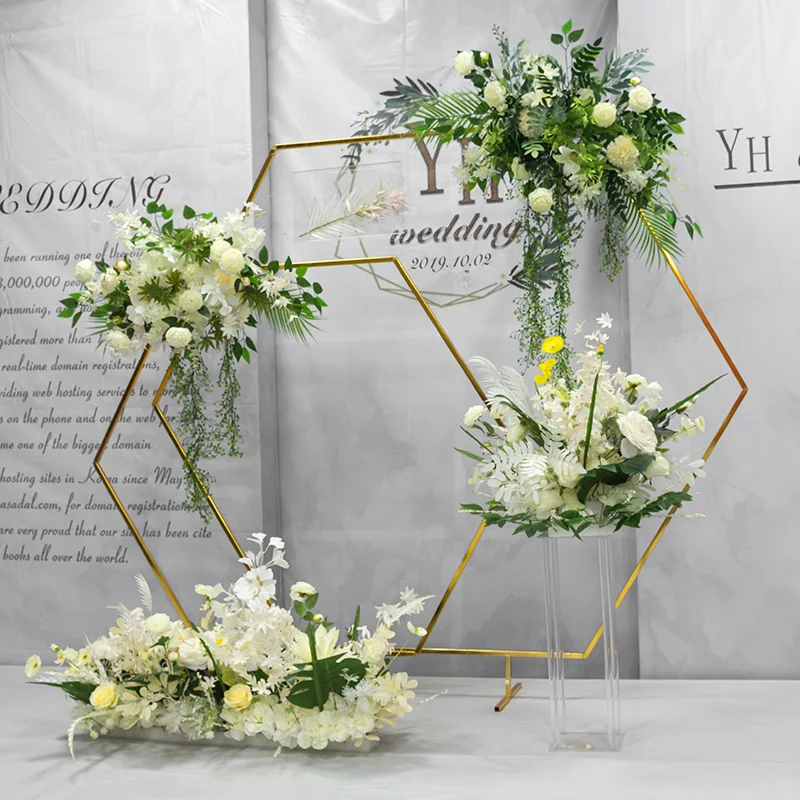 Gold Hexagon Wedding Arch Stand Decors Event Arch Backdrop For Artificial Flowers