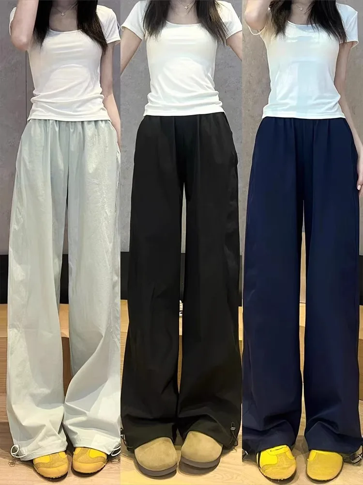 

Американские свободные женские брюки-карго с высокой талией, летние повседневные брюки из тонкого материала Qui Dry для женщин больших размеров