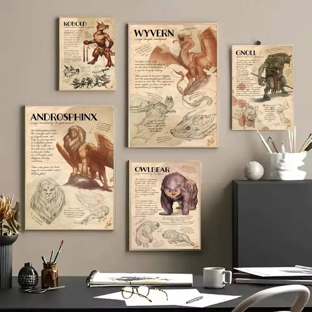 Vintage Design D_Dungeons and D_Dragons Linen Canvas Poster Wall Art Prints for Living Room Bedroom Office Home Decoration Gift