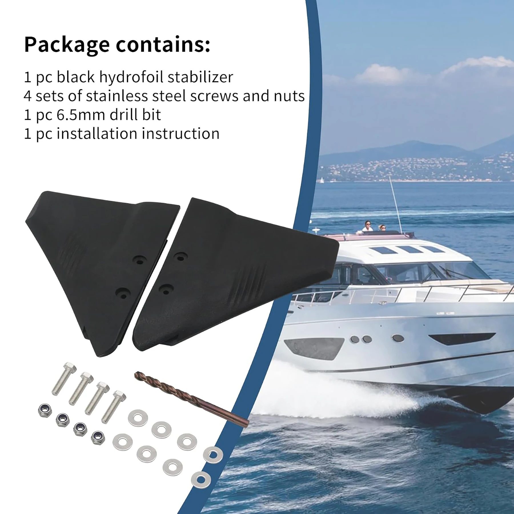 Boat Dorsal Fin Hydrofoil Stabilizer for 5 To 150 HP Marine Outboard and Stern Drive Engines Black