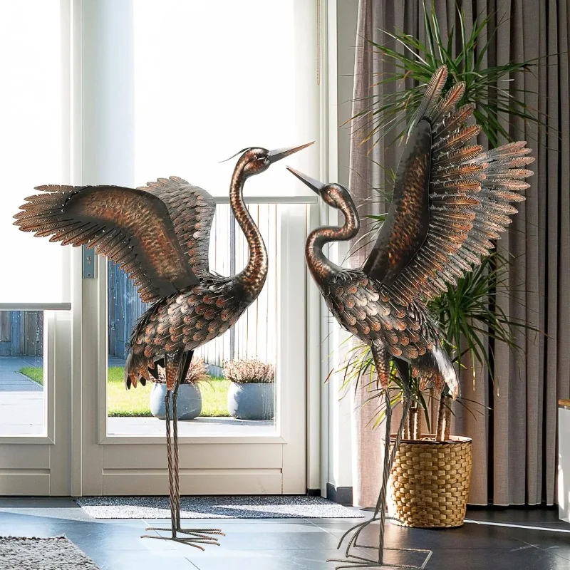 Estatua de jardín, grulla de herón de Metal para exteriores, escultura artística para césped, Patio, decoración de patio trasero, 46 pulgadas con picos en forma de U