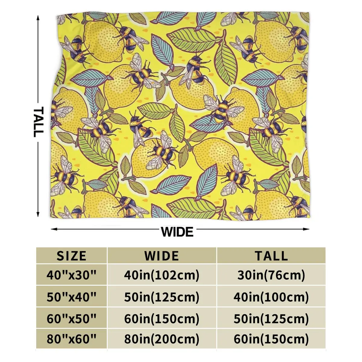 Yellow Lemon And Bee Garden Blanket Soft Warm Flannel Throw Blanket Plush for Bed Living room Picnic Travel Home Sofa