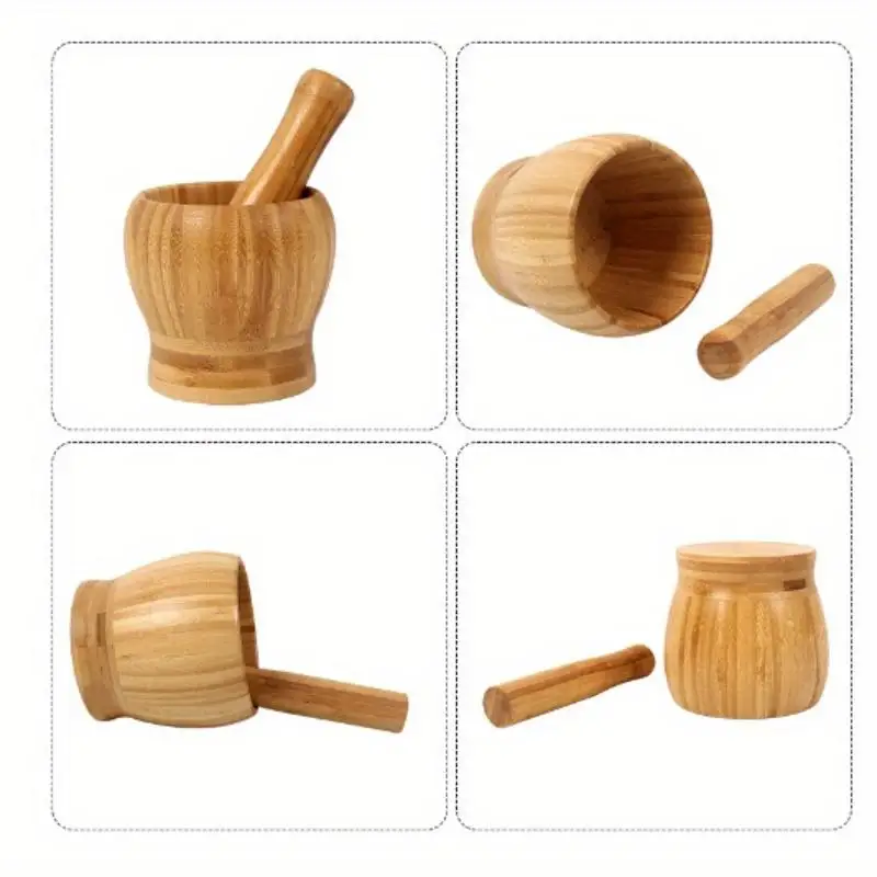 Wooden Mortar and Pestle Set Wooden Spice Pepper Crusher Herbs Grinder Garlic Mixing Bowl Kitchen Tool