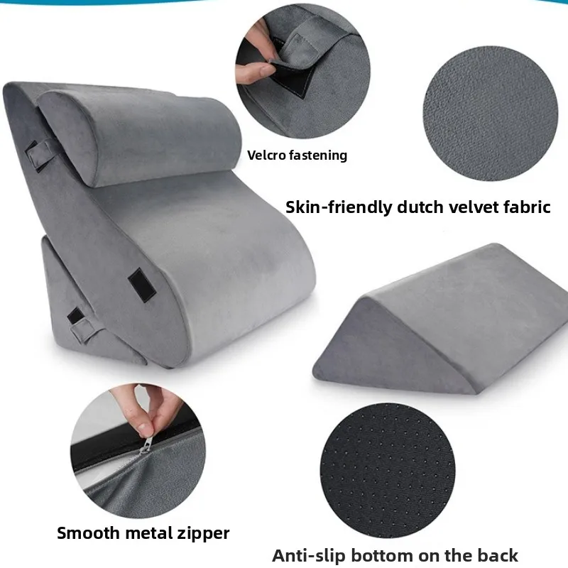 Wedge Pillow 4-Piece Set, Removable Washable Skin-Friendly Bed Rest Cushion, Ergonomic Lumbar & Leg Support for Home Use