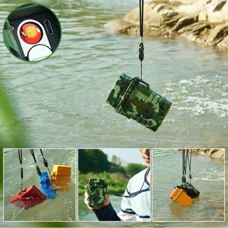 

New Outdoor Portable Waterproof and Windproof Cigarette Lighter with USB Charging 20 Pack Cigarette Lighter Men's Smoking Gift