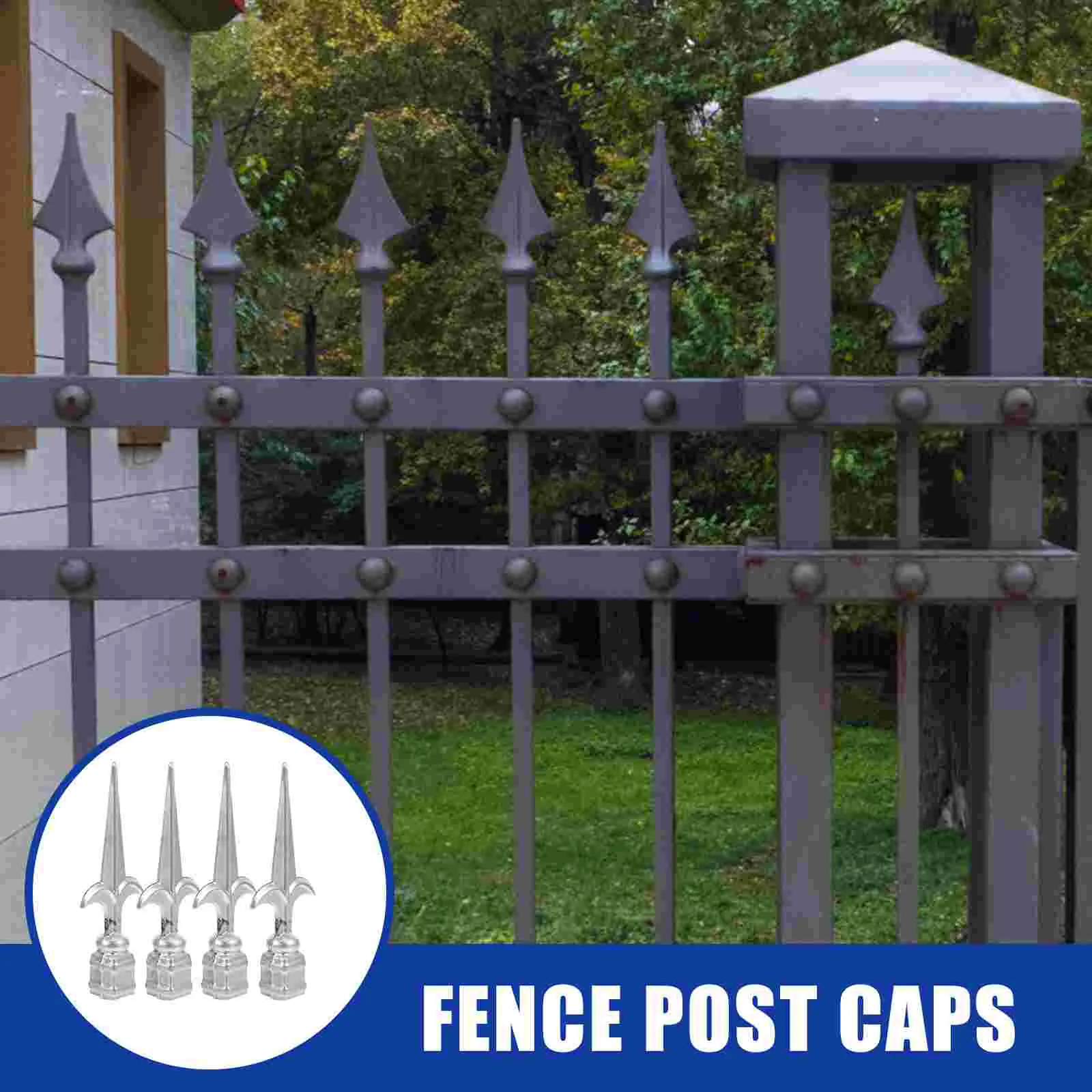 4 Pcs Barrier Fence Guardrail Tip Cap Post Caps Railing Wood Decorative Flashing 1600X650X250CM Silver Replacement