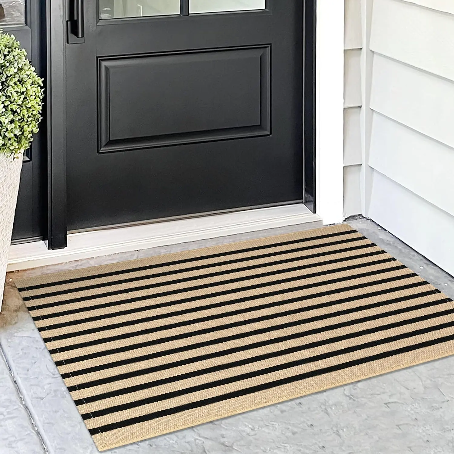 VIKAMA Loop Pile Entry Door Rug Machine-Washable Striped Porch Carpet, Indoor And Outdoor Floor Mat, Home Decoration