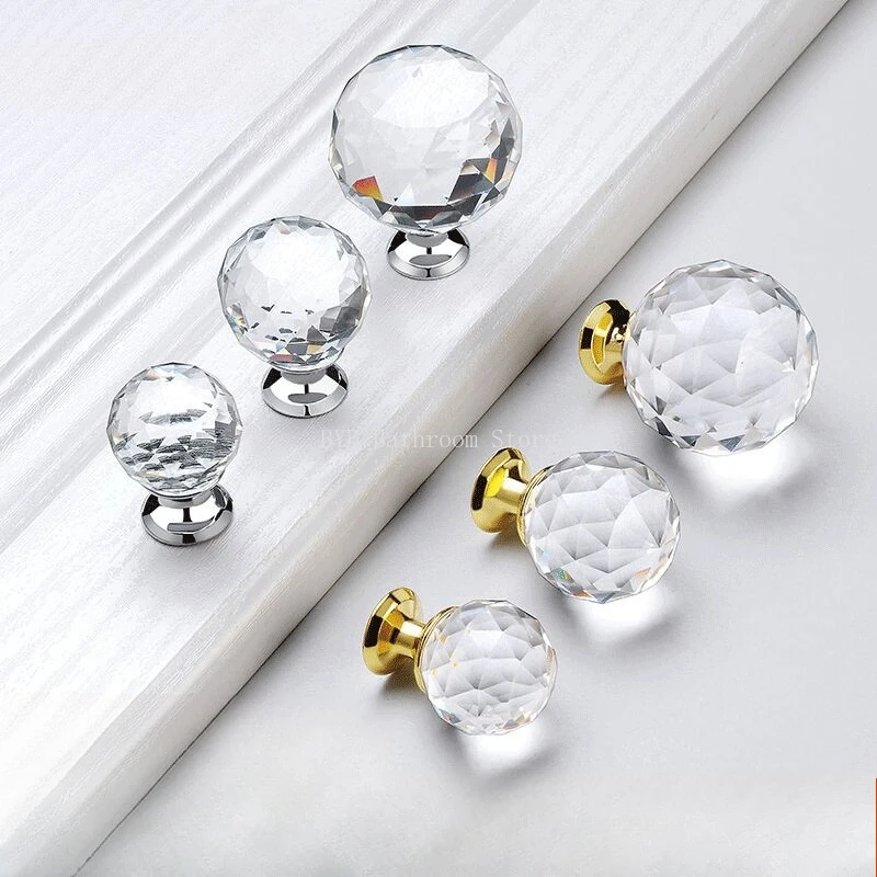 Round Diamond Crystal Glass Knobs Cupboard Pulls Colorful Drawer Knobs Cabinet Handles Furniture Handle