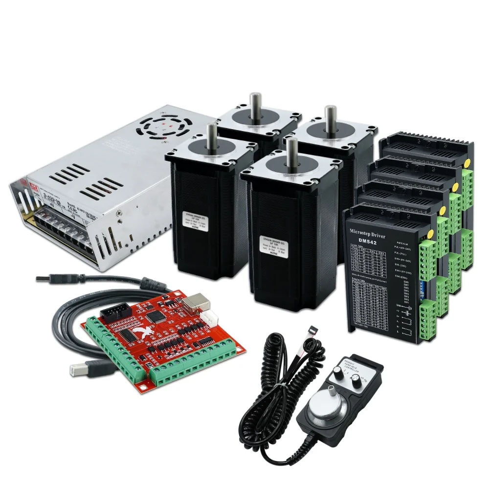 EU verzonden Nema 23 stappenmotor 4-assige kit 2,2Nm 2,5Nm 3Nm met driver DM556 350W-36V voeding AC 200-240V MPG Mach3 Motion Card