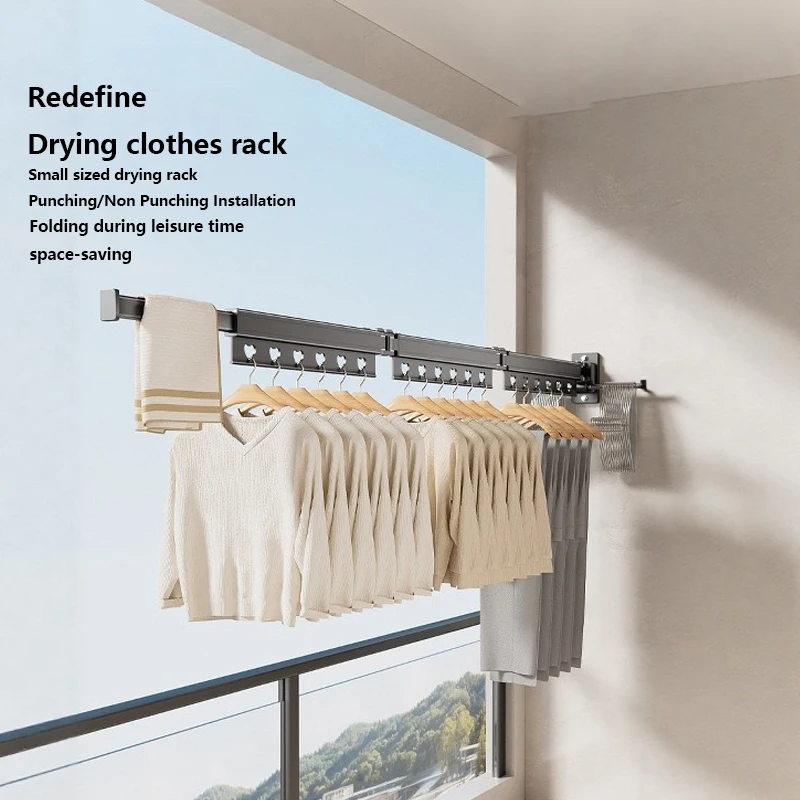 

Складная сушилка для одежды, настенная выдвижная вешалка для белья для балкона, окна ванной комнаты, экономия места, нержавеющая сталь