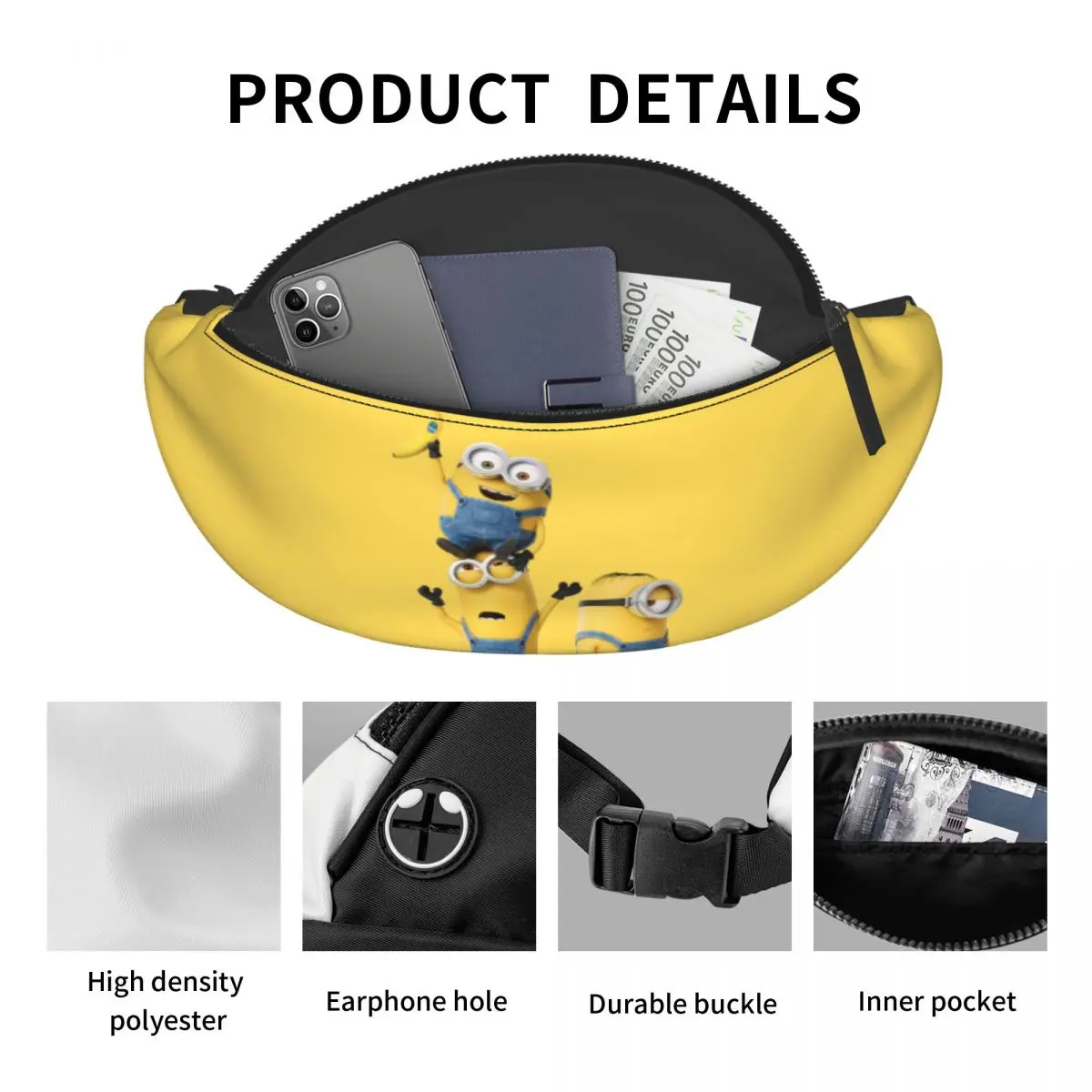 Custom Fashion M-Minions Cartoon Banana Fanny Pack for Cycling Camping Women Men Crossbody Waist Bag Phone Money Pouch