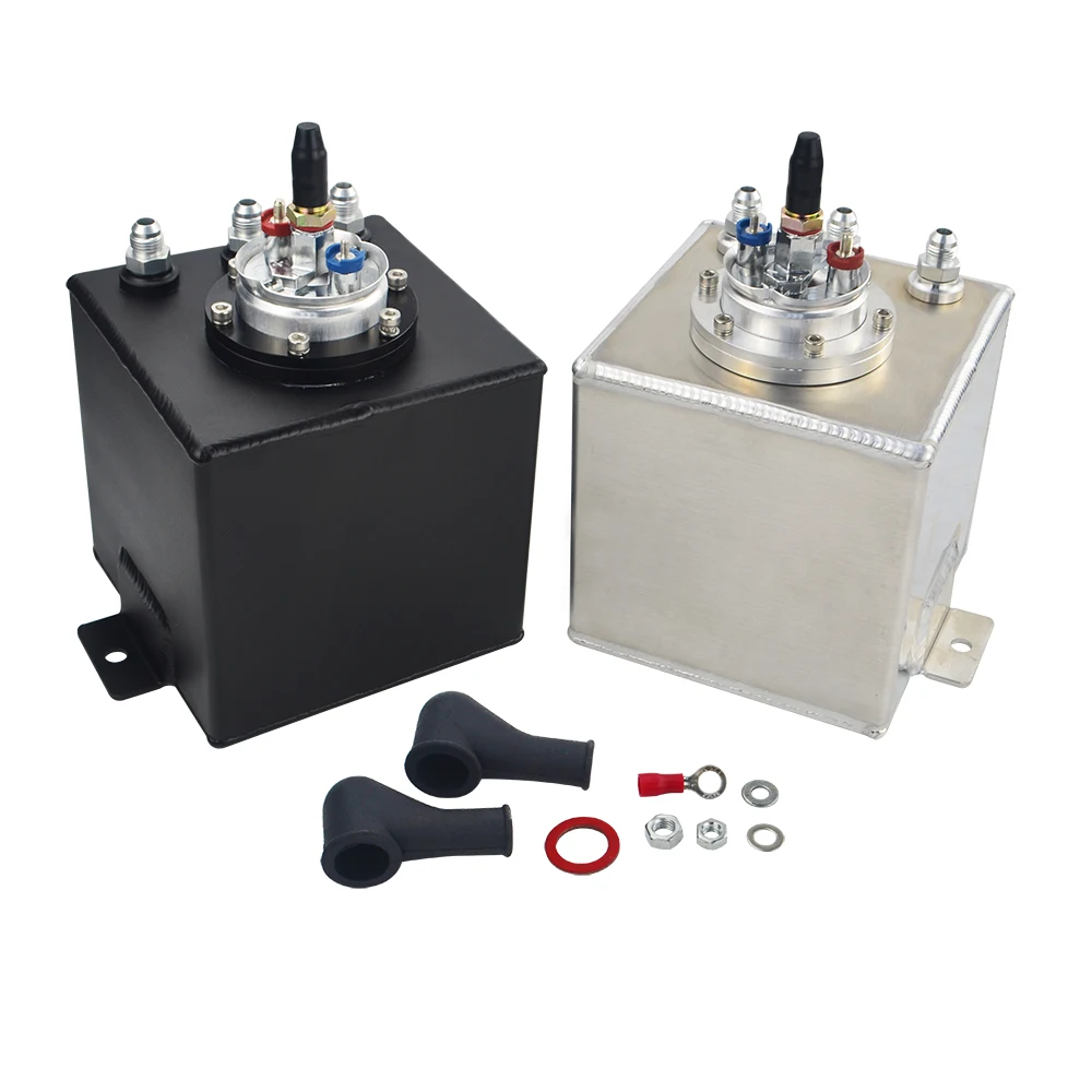 LZONE - 2L BLACK BILLET ALUMINUM FUEL SURGE TANK / SURGE TANK + HIGH QUALITY EXTERNAL 044 FUEL PUMP JR-TK8344