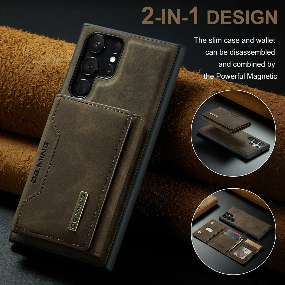 Etui 2 w 1 do Samsung Galaxy S24 S23 S22 S21 Ultra FE A55 A35 A54 A34 A14 5G Wallet Magnetic Leather Card Holder Pocket Cover