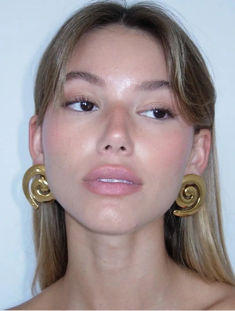 Vintage Gold Color Thick Vortex Spiral Earrings for Women Girl Glossy Metal Exaggerated Trendy Party Jewelry Holiday Accessories
