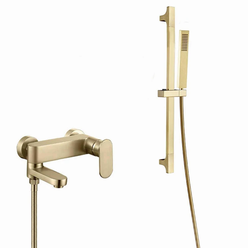 

Wall Mounted Brushed Gold Bathtub Faucets With Hand Shower Set with slide bar Bathroom Shower Faucet Hot Cold Mixer Shower Kit