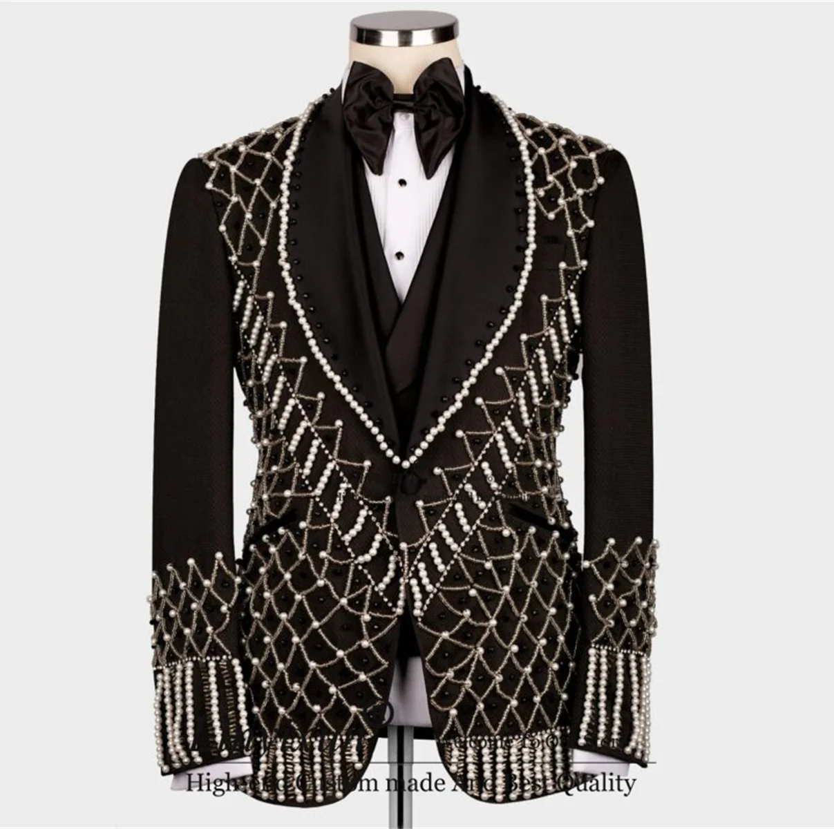 Luxury Metal Embellished Men Suits Shawl Lapel Groom Tuxedos Wedding Prom Blazers Hombre Outfit Terno Masculinos Completo