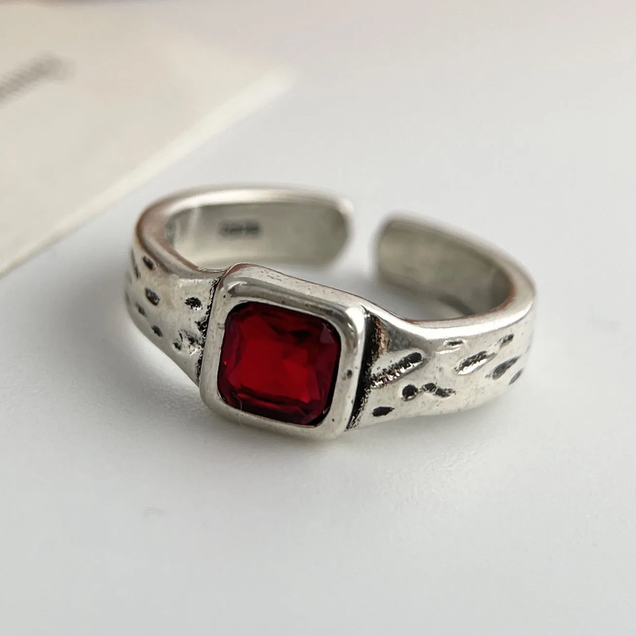 Women's 925 Sterling Silver Minimalist Red Stone Ring, Handmade Gift