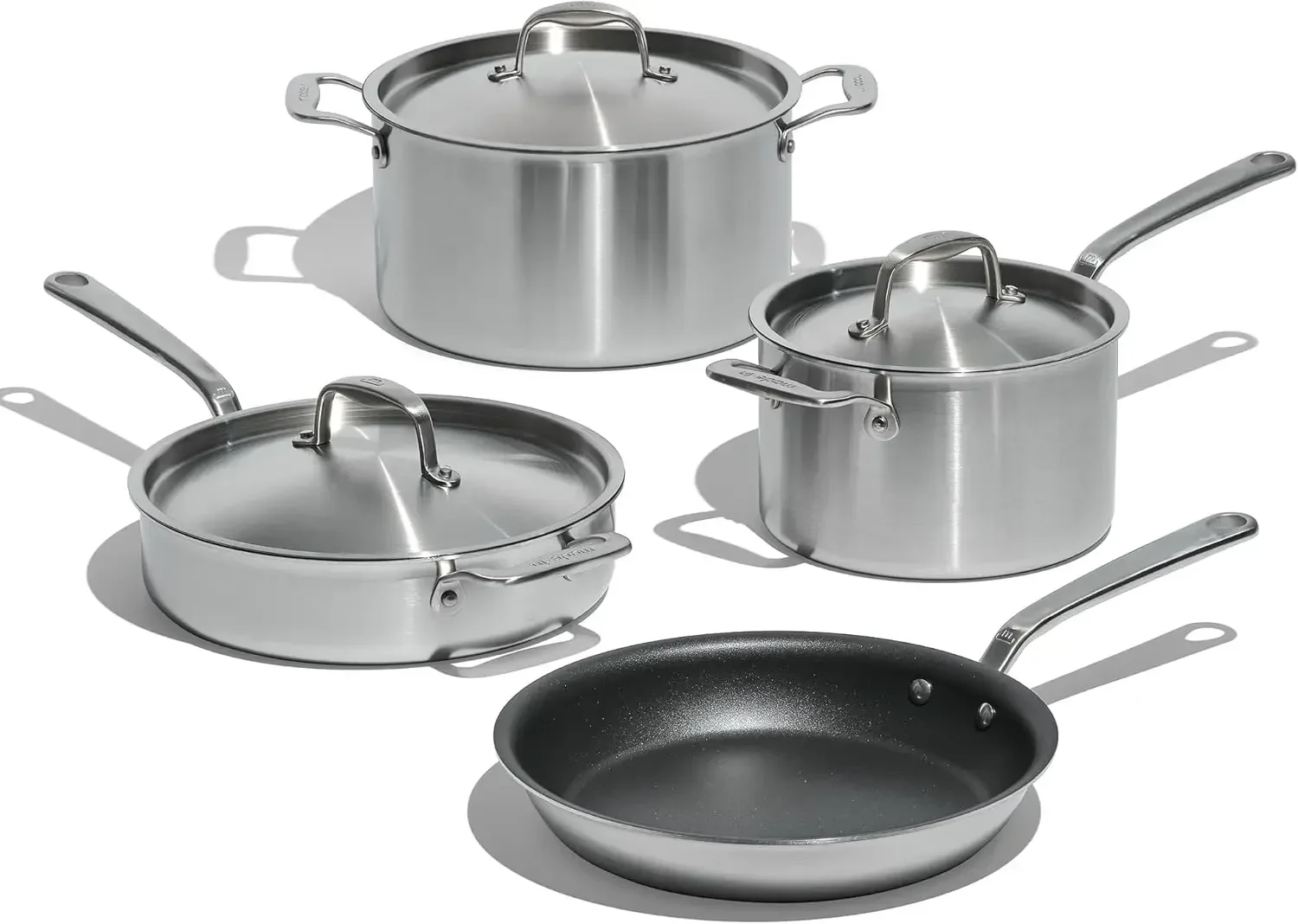 Non Stick Pot and Pan Set 7 Piece Graphite 5 Ply Stainless Clad Includes Stock Pot, Saute Pan, Saucepan, and Frying Pan