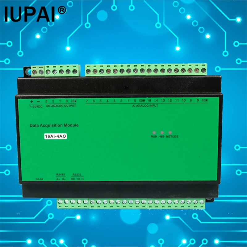 Módulo IO de automatización Industrial, de 16 canales entrada analógica, salida analógica de 4 canales, RS485 MODBUS RTU, 16AI-4AO, RS232