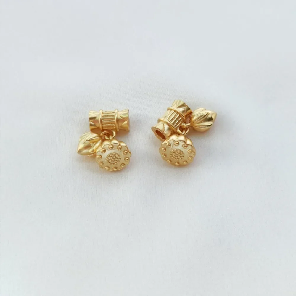 

Vietnamese Sand Gold Ancient Method Lotus Pod Lotus Flower Two Lives of Joy Straight Tube Bead Bracelet, Handmade DIY Accessory