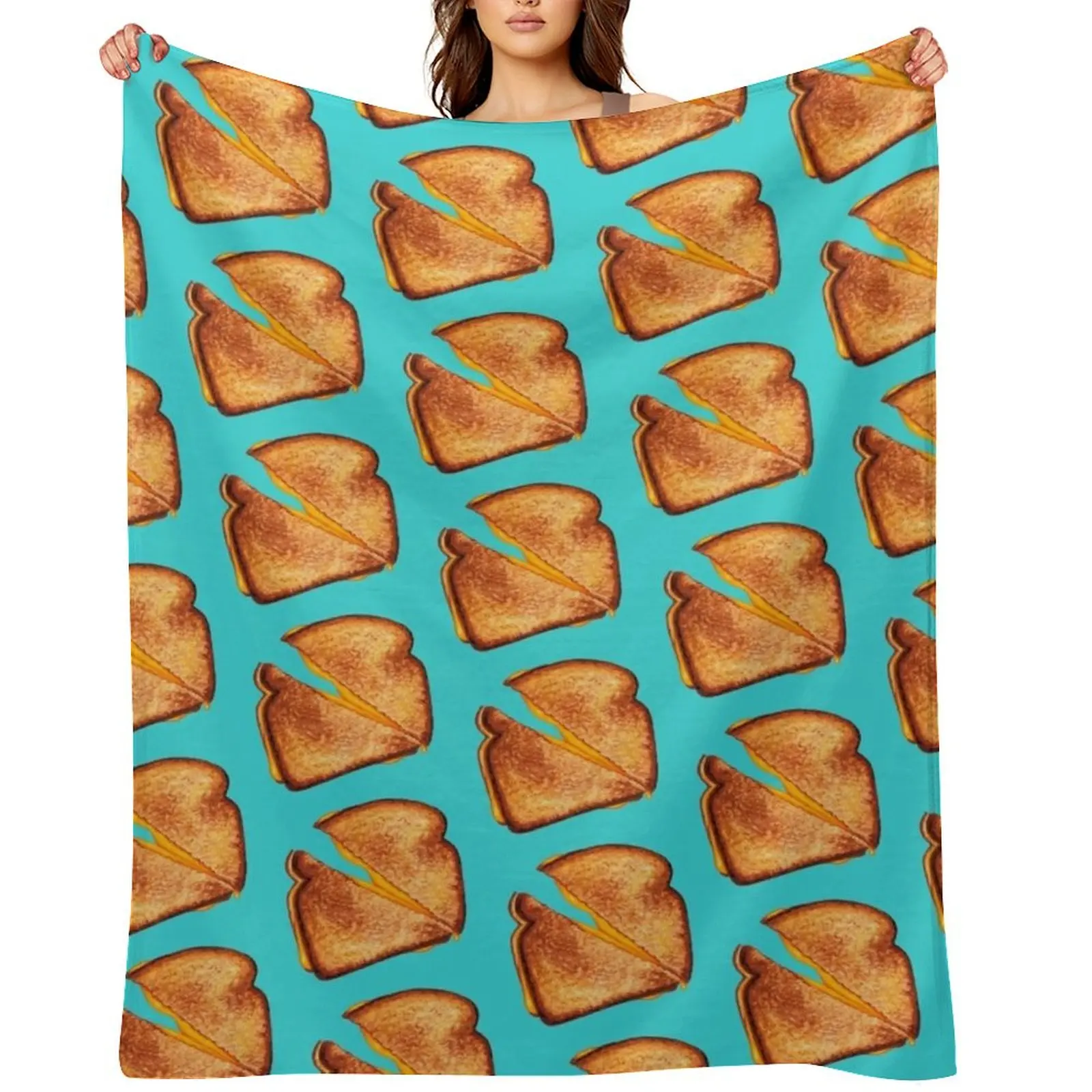 

Grilled Cheese Sandwich Pattern - Blue Throw Blanket christmas gifts Travel Bed linens sofa bed Blankets