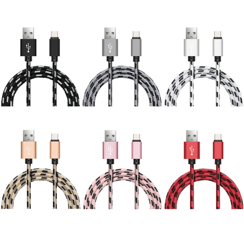 

300pcs Fast Micro USB 8Pin Type C Charger Cable 0.25M 1M 2M 3M High Speed Metal USB Braided Data Charging Cord for Mobile Phone