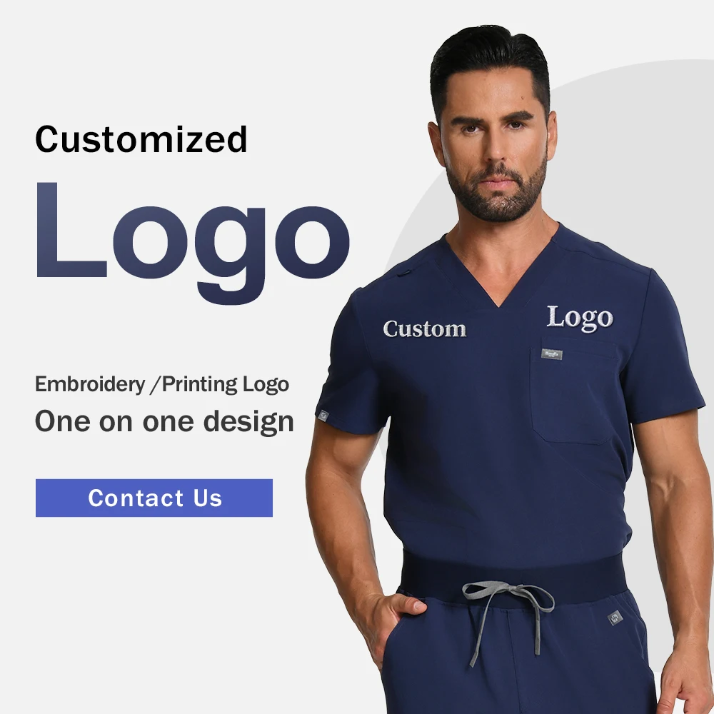 Custom Logo Professional Man Scrub T-shirt Embroidery Customization High End Embroidery Workmanship