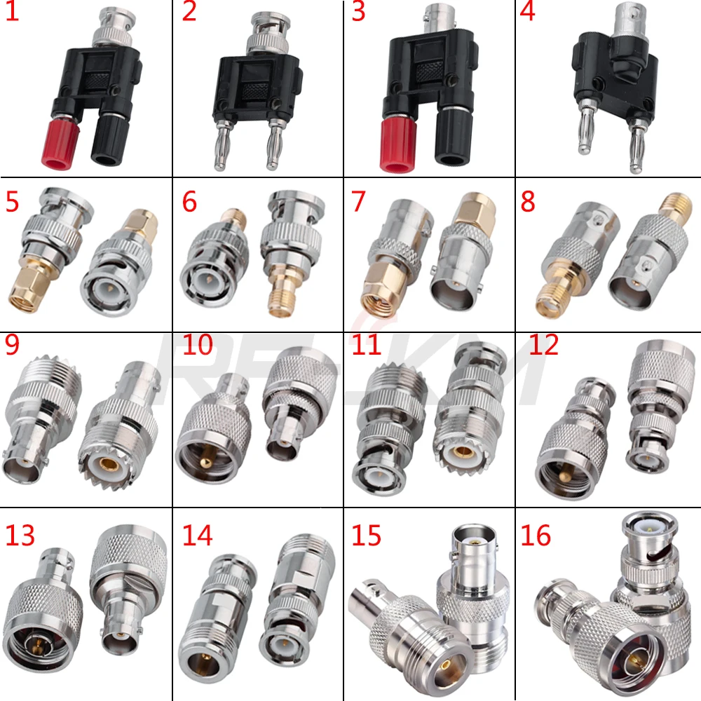 

1Pcs Q9 BNC Male Female Connector To SMA UHF PL259 SO239 L16 N Type BANANA Male Female RF Coax Adapter Test Kit Copper Brass