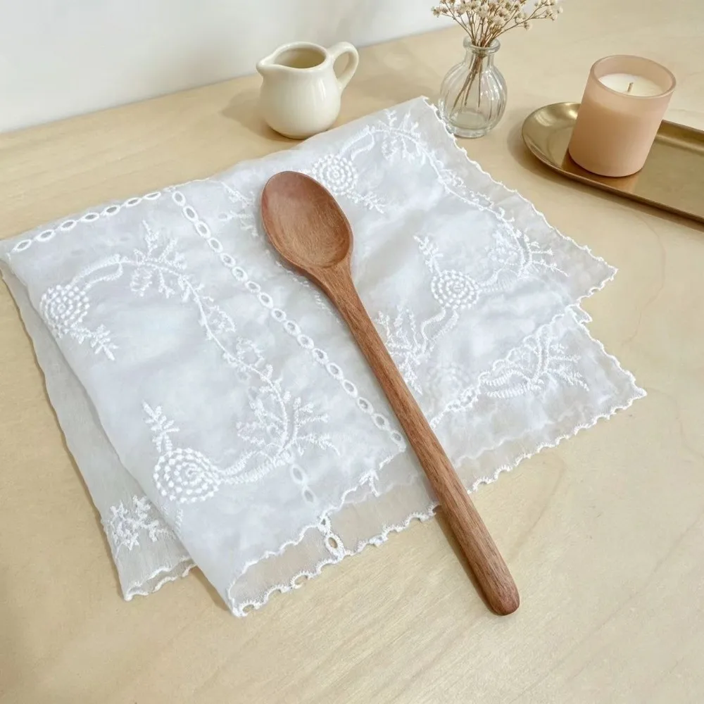 New Flower Embroidered Lace Placemats Soft Flounced Square Cloth Napkins Lightweight French Western Food Mats Table Decor