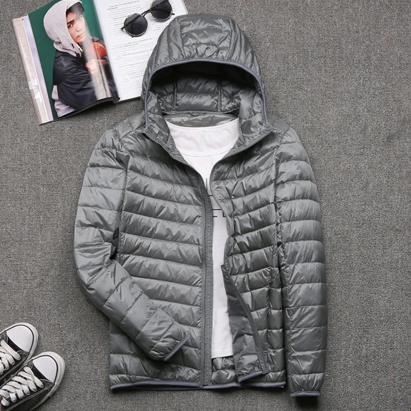 0-10 ℃   Abrigo de plumón de pato de invierno para hombre, chaquetas acampanadas ultraligeras con capucha, Parkas cálidas portátiles a prueba de viento para hombre, ropa para hombre 4xl 5XL