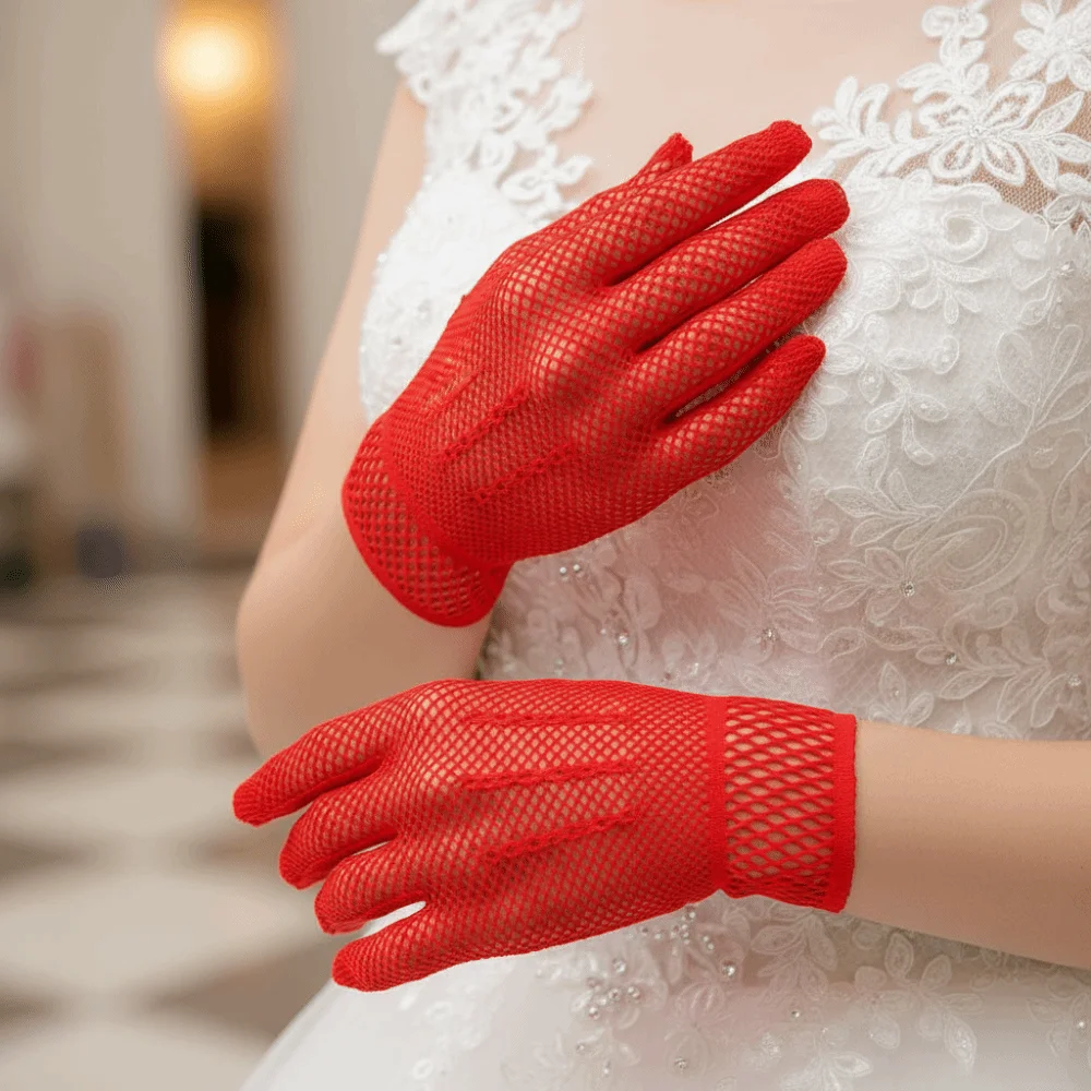 Fashion Lace Bridal Gloves Breathable Hollow-out Wedding Gloves Elegant Sheer Mesh Gloves For Party Prom Banquet