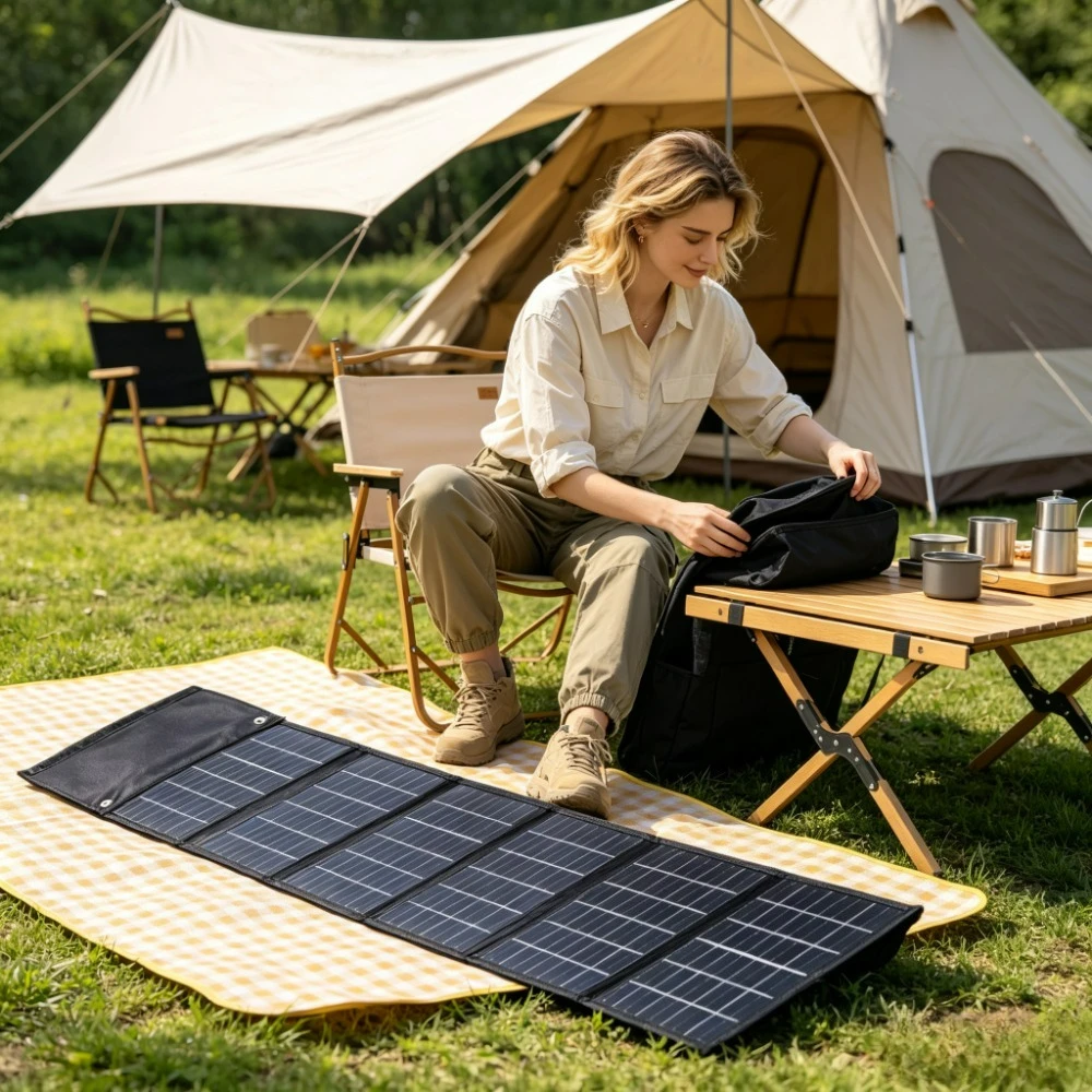 ETFE High Efficiency 50W 90W Foldable Solar Charger Portable Waterproof Solar Power Bank USB DC Dual Output For Outdoor Camping