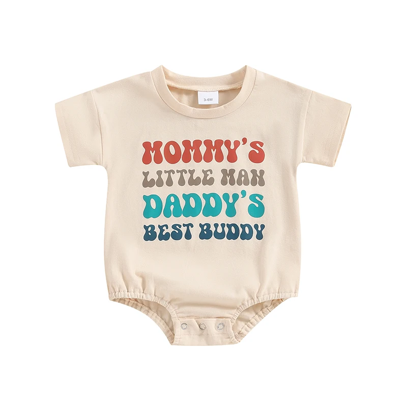 Baby Boy Romper Short Sleeve Crew Neck Letters Print Summer Bodysuit Clothes for Casual Daily