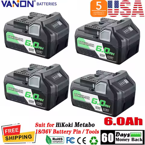 VANON 1/2/4Pcs BSL36B18 6.0Ah Li-on Replace for Metabo 18V/36V Battery Compatible with BSL36A18 371751M 372121M Cordless Tool