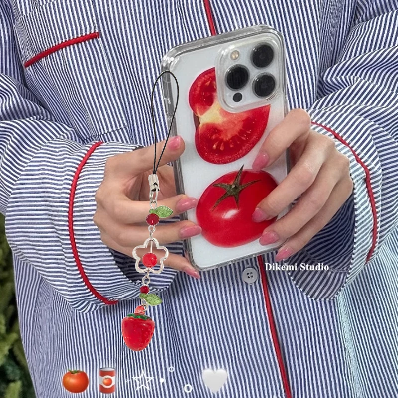 Funda de teléfono coreana Ins Simple transparente de tomate rojo fresco de verano para iPhone 16 15 14 13 12 11 Pro XS Max 7 8 Plus MINI Y2K