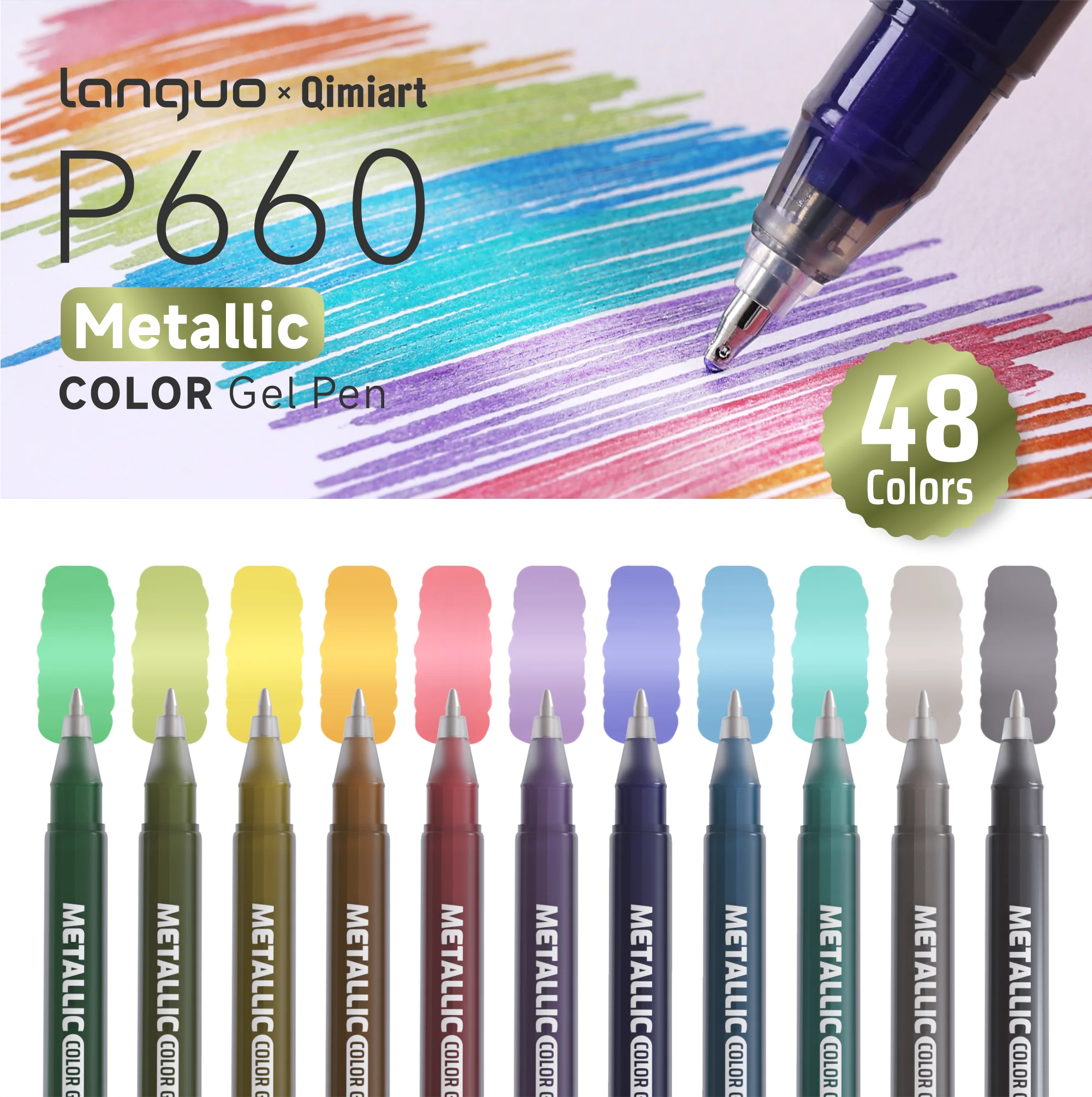 Languo 3D Dreidimensionaler 48-Farben Metallic-Malstift mit 1. 0-mm-Spitze aus Edelstahl, stabiler und gleichmäßigere Tintenausgabe, metallische Glanztextur, stärkere Farbdeckung, geeignet für verschiedene Materialien, wasserfest und lichtbeständig, sehr satte Farben, erfüllt mehrere Zeichnungsbedürfnisse, geeignet zum Zeichnen, Schreiben, Markieren, DIY... Nagelkunst, Glas, Keramik – Detail 5