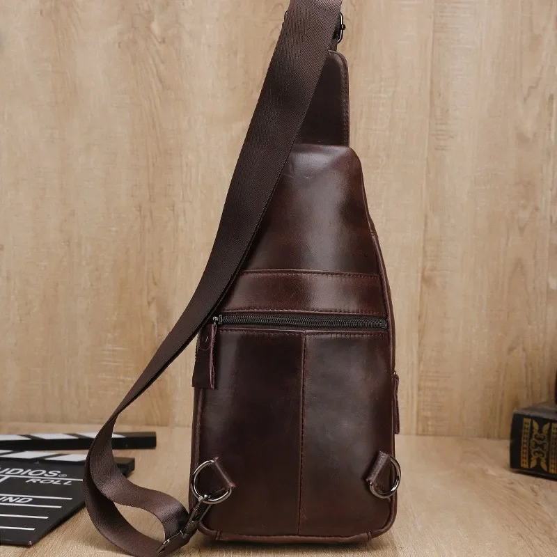 Men Chest Bag Genuine Leather Shoulder Crossbody Pack First Layer Cowhide Tablet Computer Storage Package Travel Leisure Handbag