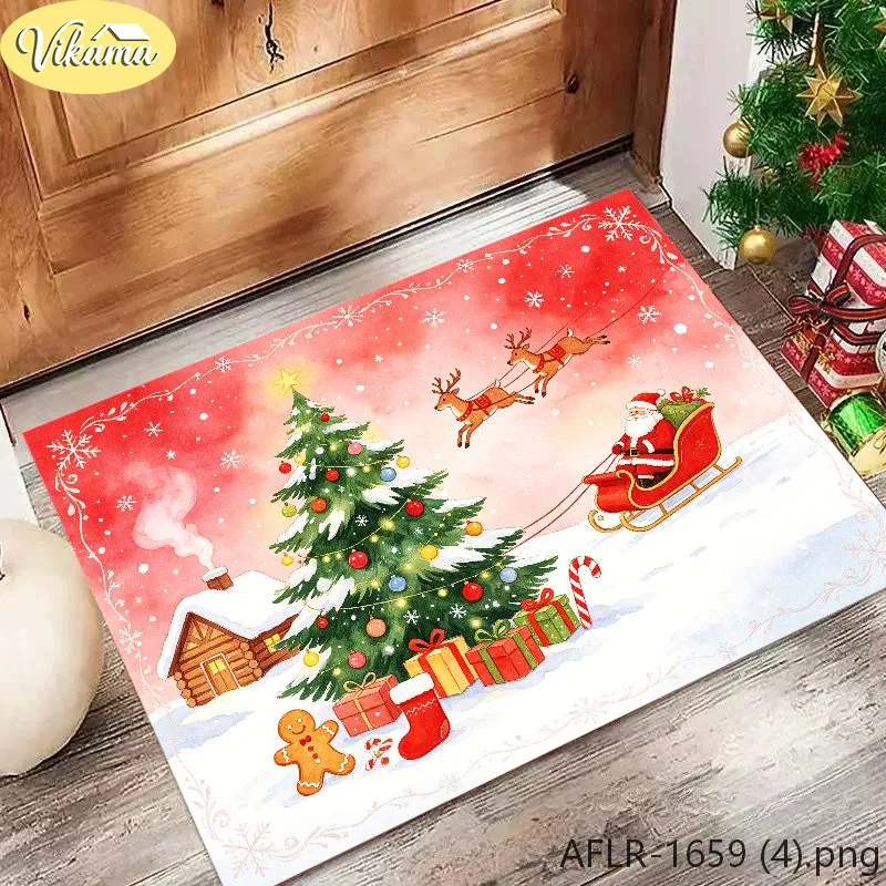 VIKAMA Fairy Tale Christmas Doormat Winter Snow Scene Santa Print Non-Slip Absorbent Entryway Mat, Xmas New Year 2026 Home Decor