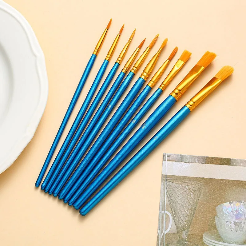 10Pcs/Bag Artist Painting Brushes Set Round Flat Nylon Hair Paint Brush Pen Oil Acrylic Watercolor School Drawing Art Stationery