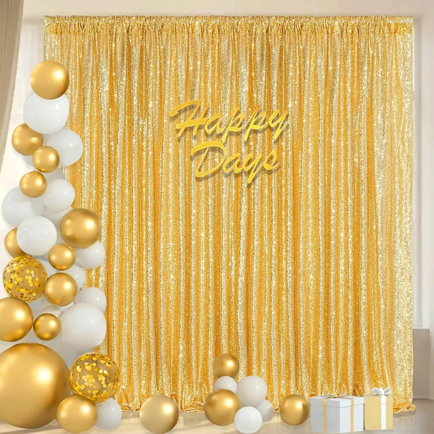 

Gold Sequin Backdrop Party Decorations - 2Pcs-7ftx7ft Glitter Photo Booth Backdrop Curtain for Wedding Birthday Party Decoration