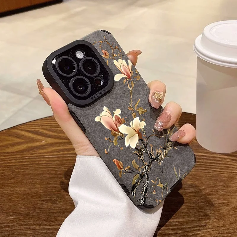 Elegant Magnolia Flower Phone Case for iPhone 17 16 15 14 13 12 11 Pro Max X XR XS Max 16 Plus Shockproof Leather Silicone Cover - view 2
