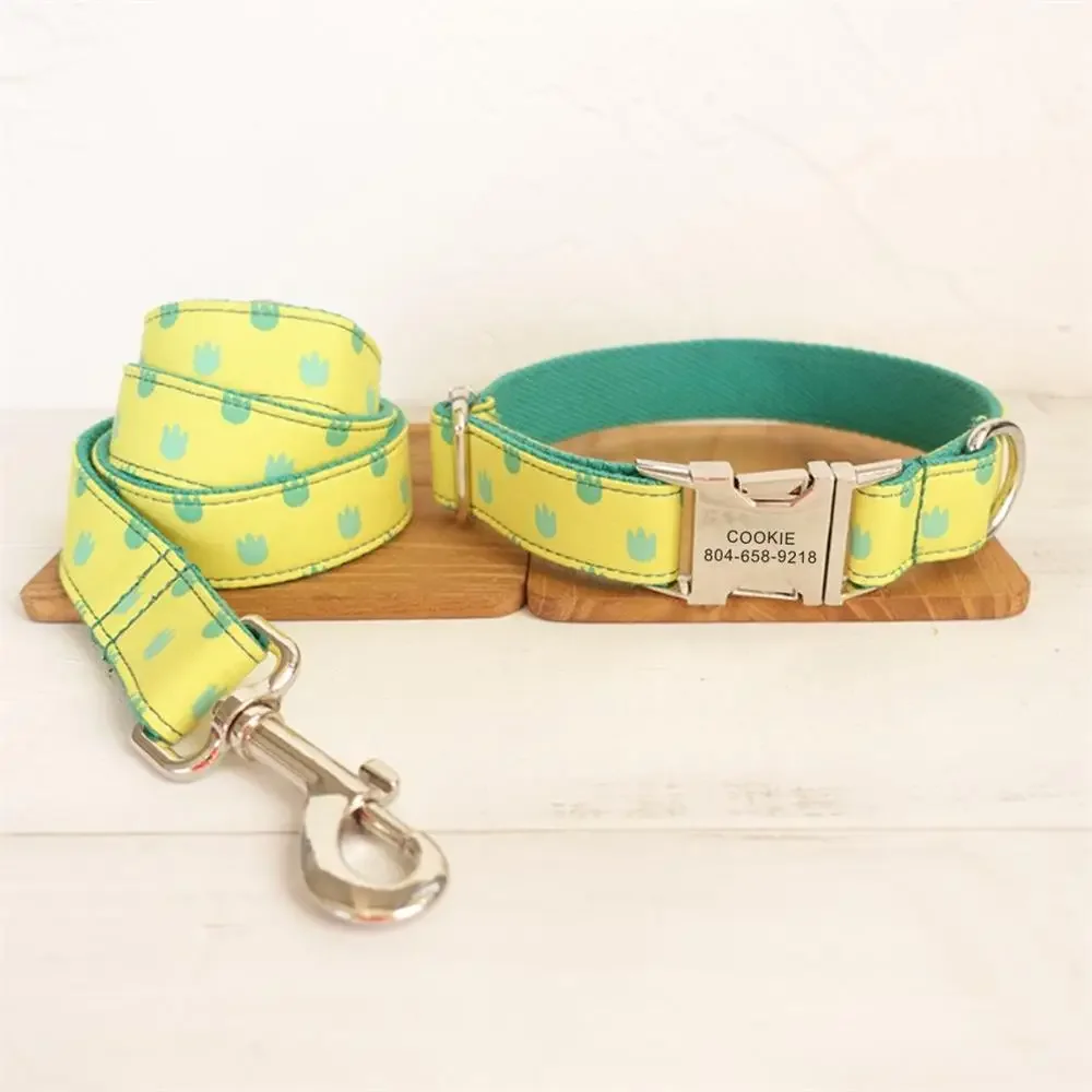 

Personalized Pet Collar Customized Nameplate ID Tag Adjustable Small Yellow Gragon Paw Cat Dog Collars Lead Leash