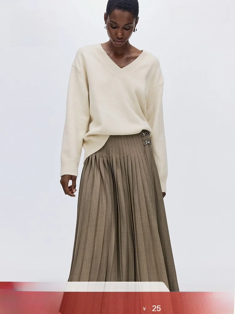 

Женская повседневная трикотажная кофта H&M с V-образным вырезом, теплая базовая модель свободного кроя, весенняя внутренняя одежда, удобная, из смесового полиэстера, стандартной длины